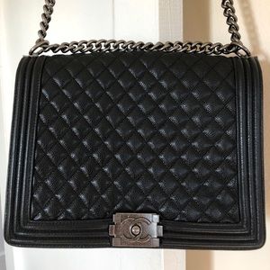 Chanel quilted flap boy bag with metal chain